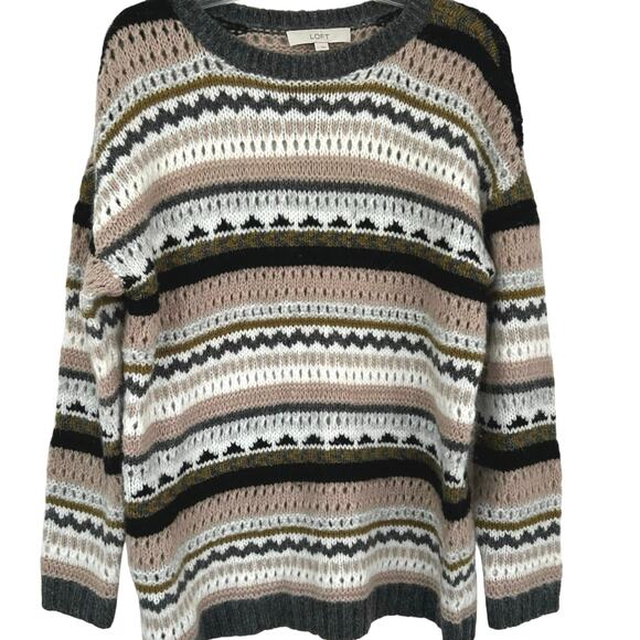 Loft Women Wool Chunky Knit Sweater Pullover Boho Preppy Winter Gray Size Large - Picture 1 of 6